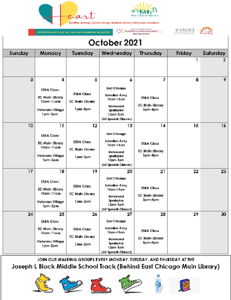 OCTOBER ESBA CALENDAR